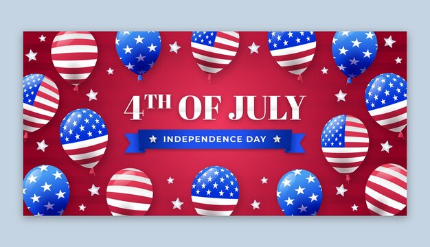 Plantilla de banner horizontal degradado para la celebración americana del 4 de julio