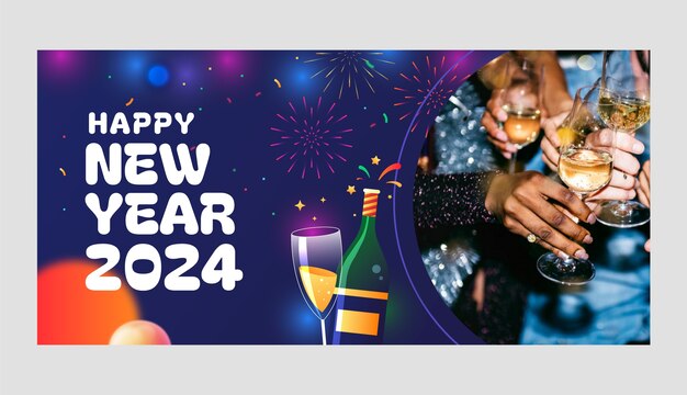 Vector gratuito plantilla de banner horizontal degradado para la celebración del año nuevo 2024