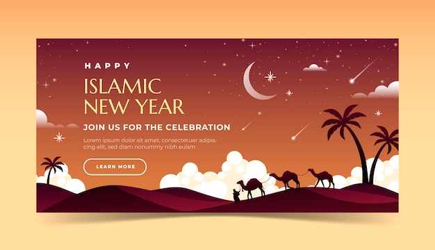 Vector gratuito plantilla de banner horizontal degradado para celebración de año nuevo islámico