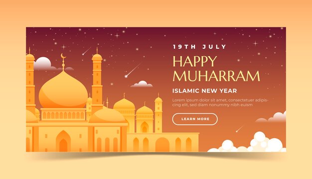 Plantilla de banner horizontal degradado para celebración de año nuevo islámico