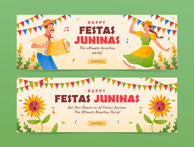 Plantilla de banner horizontal degradado para la celebración brasileña de festas juninas