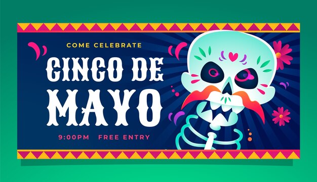 Plantilla de banner horizontal degradado para la celebración del cinco de mayo