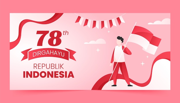 Plantilla de banner horizontal degradado para la celebración del día de la independencia de indonesia