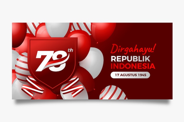 Vector gratuito plantilla de banner horizontal degradado para la celebración del día de la independencia de indonesia