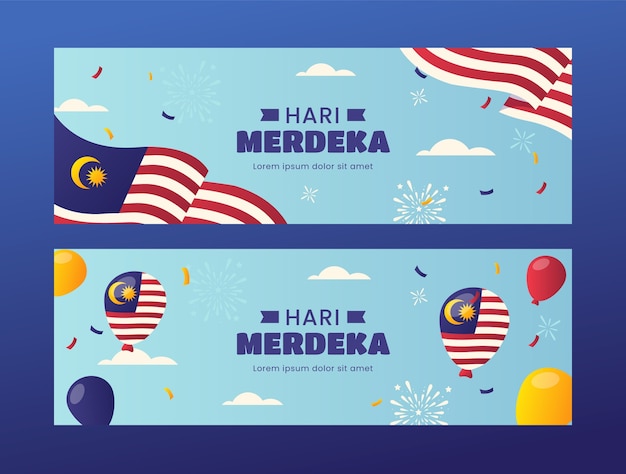 Plantilla de banner horizontal degradado para la celebración del día de la independencia de malasia