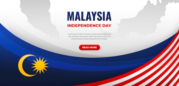 Vector gratuito plantilla de banner horizontal degradado para la celebración del día de la independencia de malasia