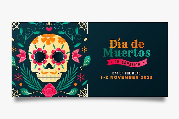 Plantilla de banner horizontal degradado para celebración de dia de muertos