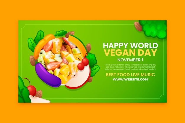 Plantilla de banner horizontal degradado para la celebración del día mundial del vegano