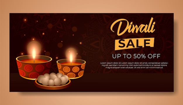 Vector gratuito plantilla de banner horizontal degradado para celebración de diwali