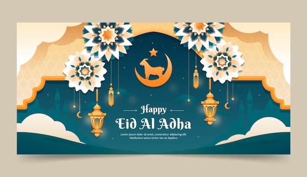 Vector gratuito plantilla de banner horizontal degradado para celebración de eid al-adha