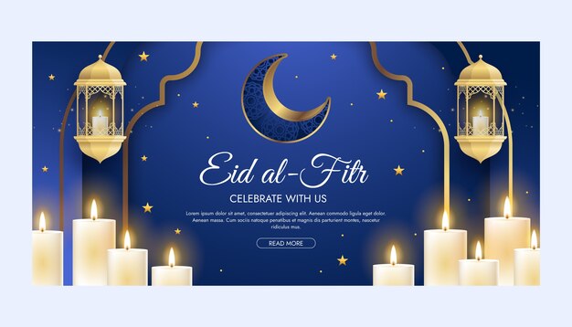 Plantilla de banner horizontal degradado para celebración de eid al-fitr