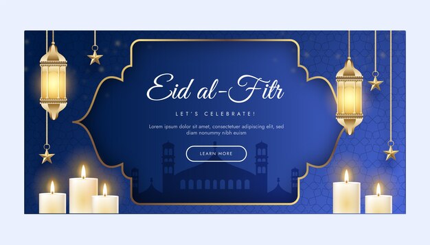 Plantilla de banner horizontal degradado para celebración de eid al-fitr