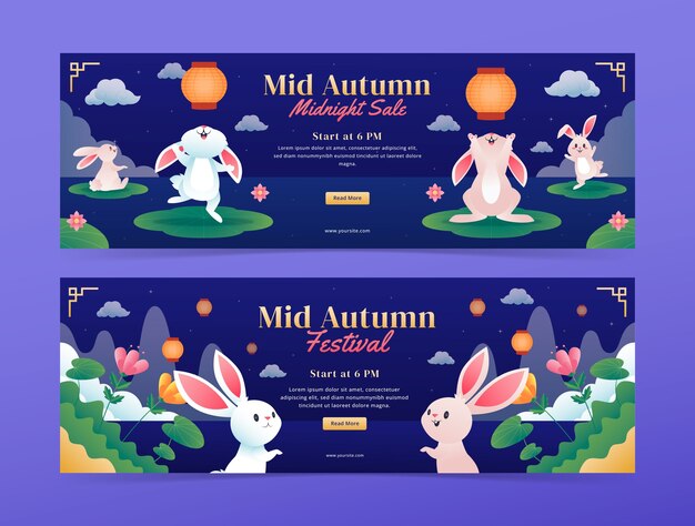 Plantilla de banner horizontal degradado para la celebración del festival chino del medio otoño