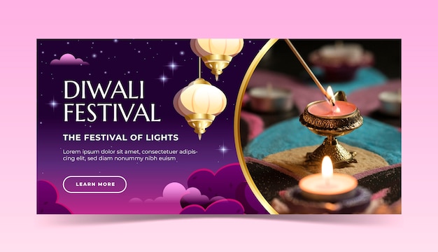 Vector gratuito plantilla de banner horizontal degradado para la celebración del festival diwali