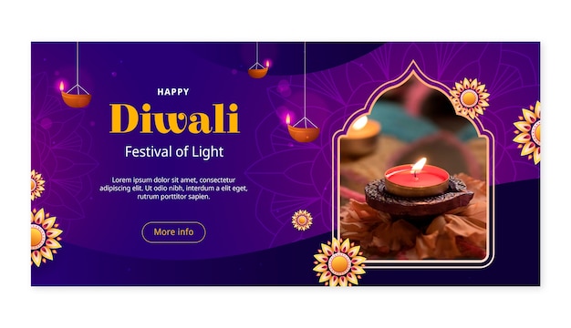 Vector gratuito plantilla de banner horizontal degradado para la celebración del festival hindú de diwali