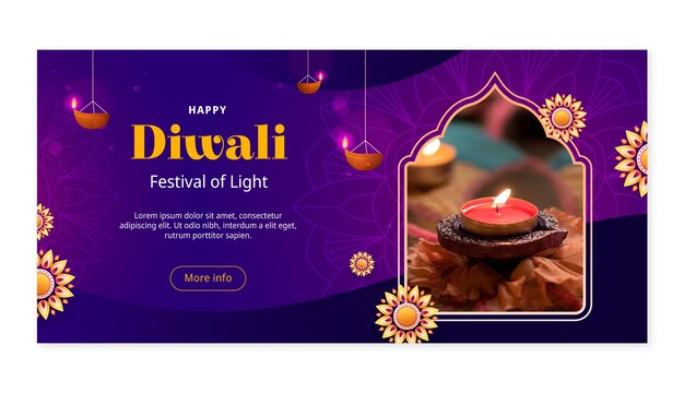 Plantilla de banner horizontal degradado para la celebración del festival hindú de diwali