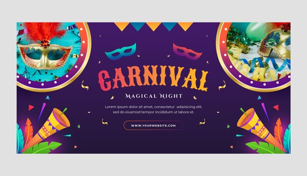 Plantilla de banner horizontal degradado para la celebración de la fiesta de carnaval