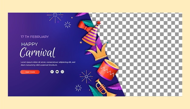 Plantilla de banner horizontal degradado para la celebración de la fiesta de carnaval