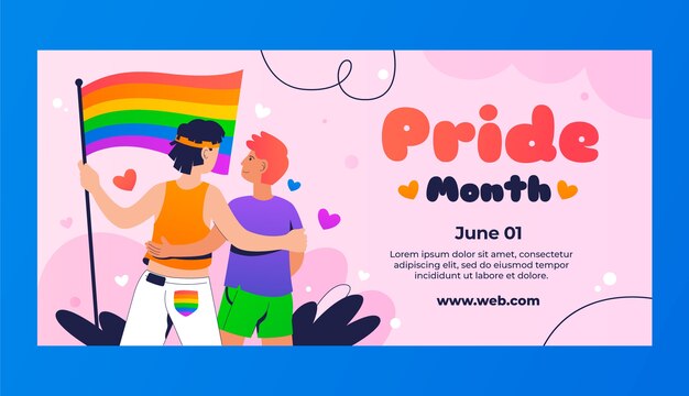 Plantilla de banner horizontal degradado para la celebración del mes del orgullo