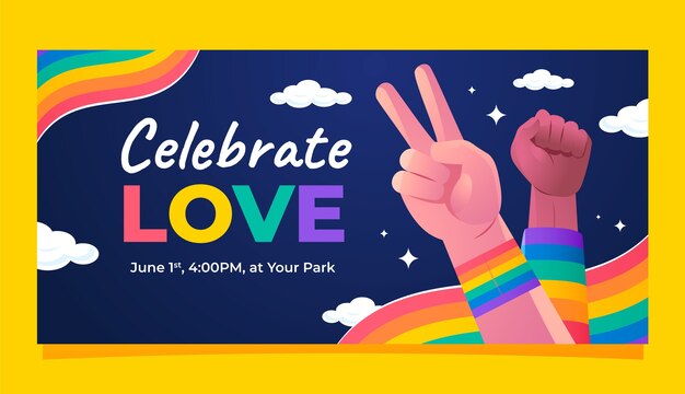 Plantilla de banner horizontal degradado para la celebración del mes del orgullo