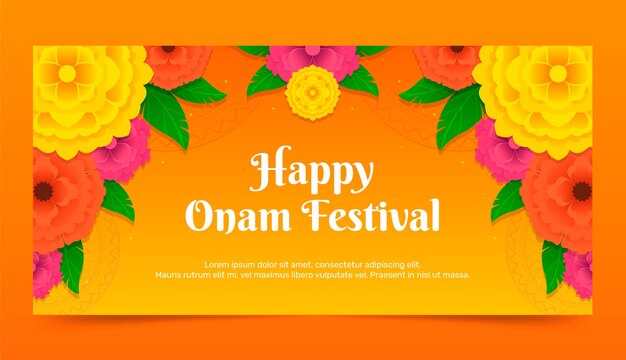 Plantilla de banner horizontal degradado para celebración de onam
