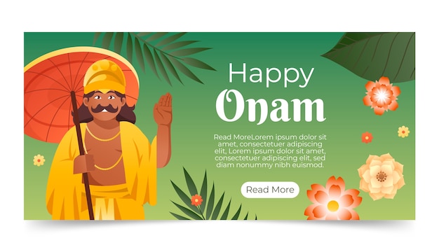 Plantilla de banner horizontal degradado para celebración de onam