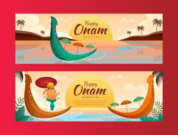 Plantilla de banner horizontal degradado para celebración de onam