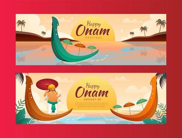 Plantilla de banner horizontal degradado para celebración de onam