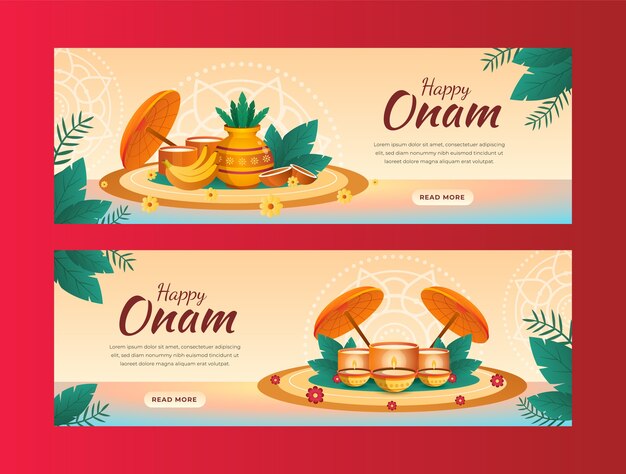 Plantilla de banner horizontal degradado para celebración de onam