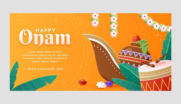 Plantilla de banner horizontal degradado para celebración de onam