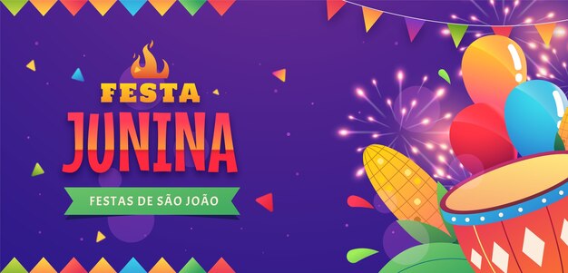 Plantilla de banner horizontal degradado para celebraciones brasileñas festas juninas