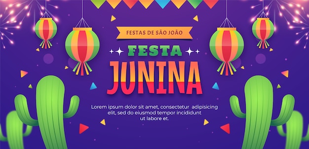 Vector gratuito plantilla de banner horizontal degradado para celebraciones brasileñas festas juninas