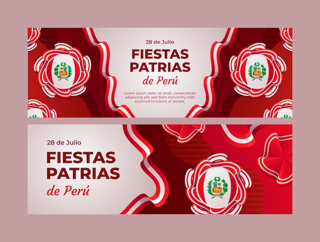 Vector gratuito plantilla de banner horizontal degradado para celebraciones de fiestas patrias peruanas