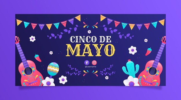 Plantilla de banner horizontal degradado cinco de mayo