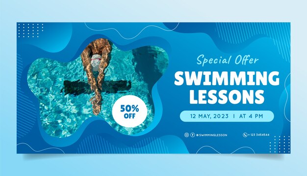 Plantilla de banner horizontal degradado para clases de natación