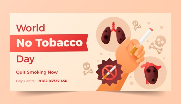 Plantilla de banner horizontal degradado para conciencia del día sin tabaco