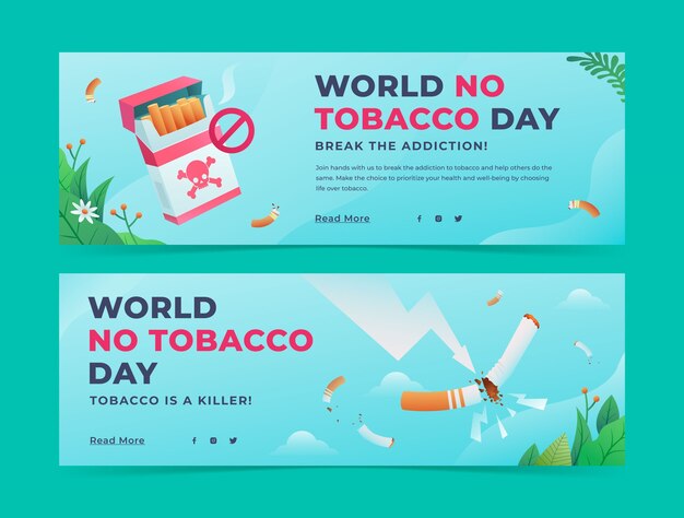 Plantilla de banner horizontal degradado para conciencia del día sin tabaco