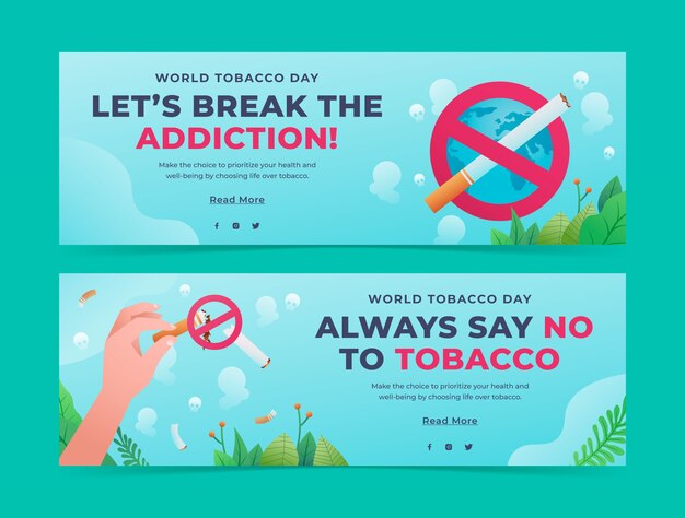 Plantilla de banner horizontal degradado para conciencia del día sin tabaco