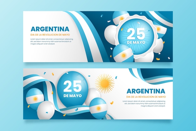 Vector gratuito plantilla de banner horizontal degradado para la conmemoración de la revolución argentina