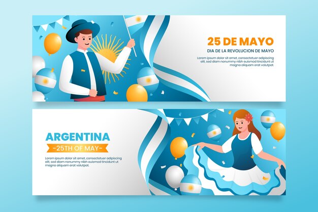 Plantilla de banner horizontal degradado para la conmemoración de la revolución argentina
