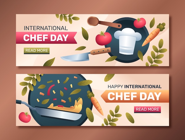 Plantilla de banner horizontal degradado del día internacional de los chefs
