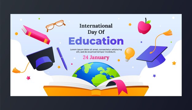 Plantilla de banner horizontal degradado del día internacional de la educación