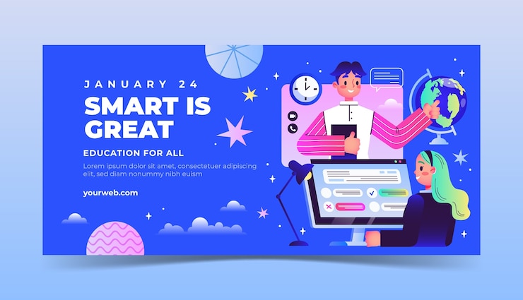 Vector gratuito plantilla de banner horizontal degradado para el día internacional de la educación