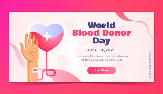 Vector gratuito plantilla de banner horizontal degradado para el día mundial del donante de sangre