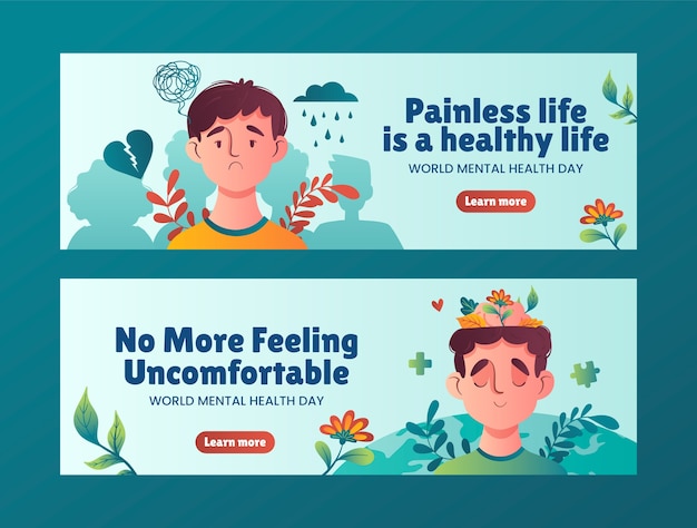 Plantilla de banner horizontal degradado para el día mundial de la salud mental