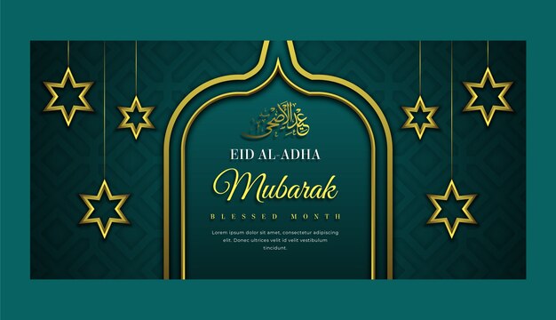 Plantilla de banner horizontal degradado eid al-adha con estrellas