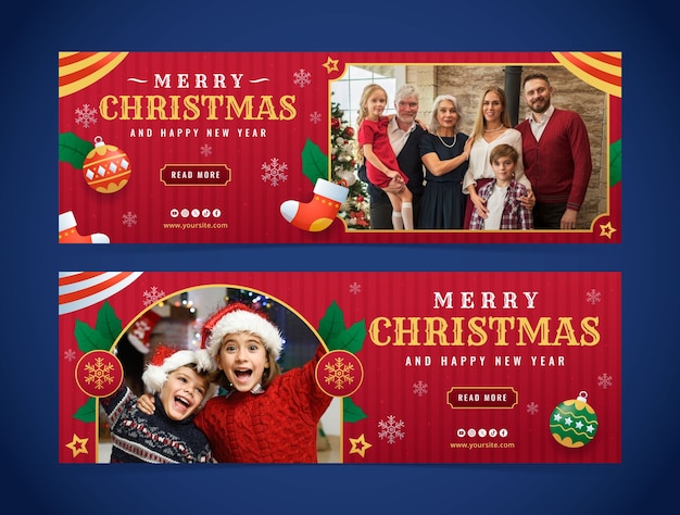 Plantilla de banner horizontal degradado para la temporada navideña