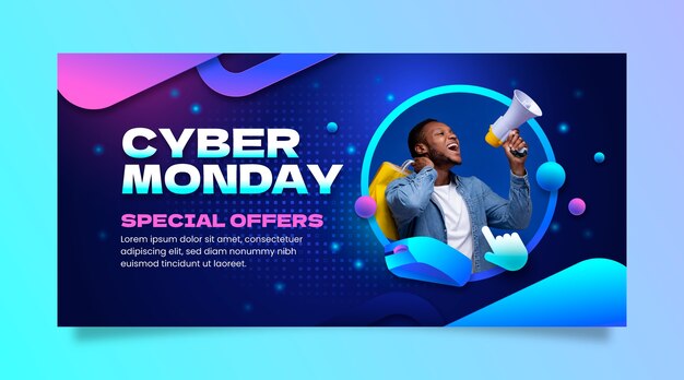 Plantilla de banner horizontal degradado para venta de cyber monday