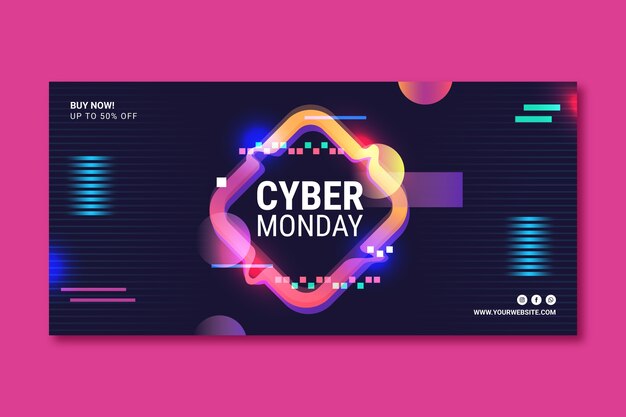 Plantilla de banner horizontal degradado para venta de cyber monday