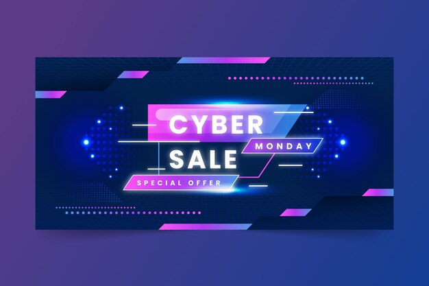 Plantilla de banner horizontal degradado para venta de cyber monday